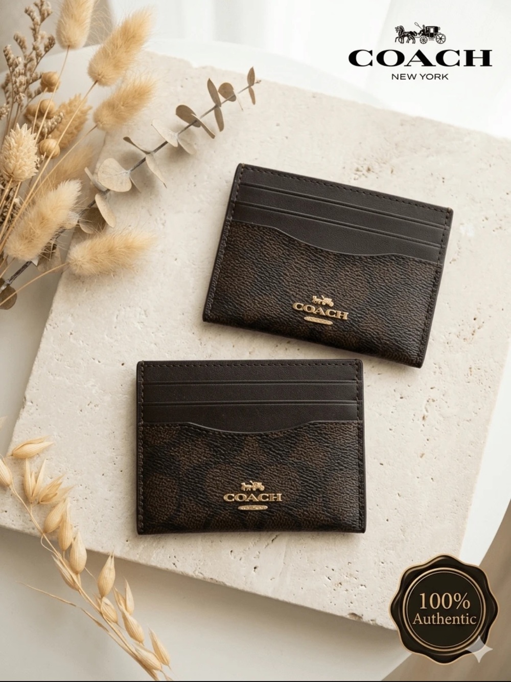 Coach Dark Brown and Black Signature Slim Cardholder